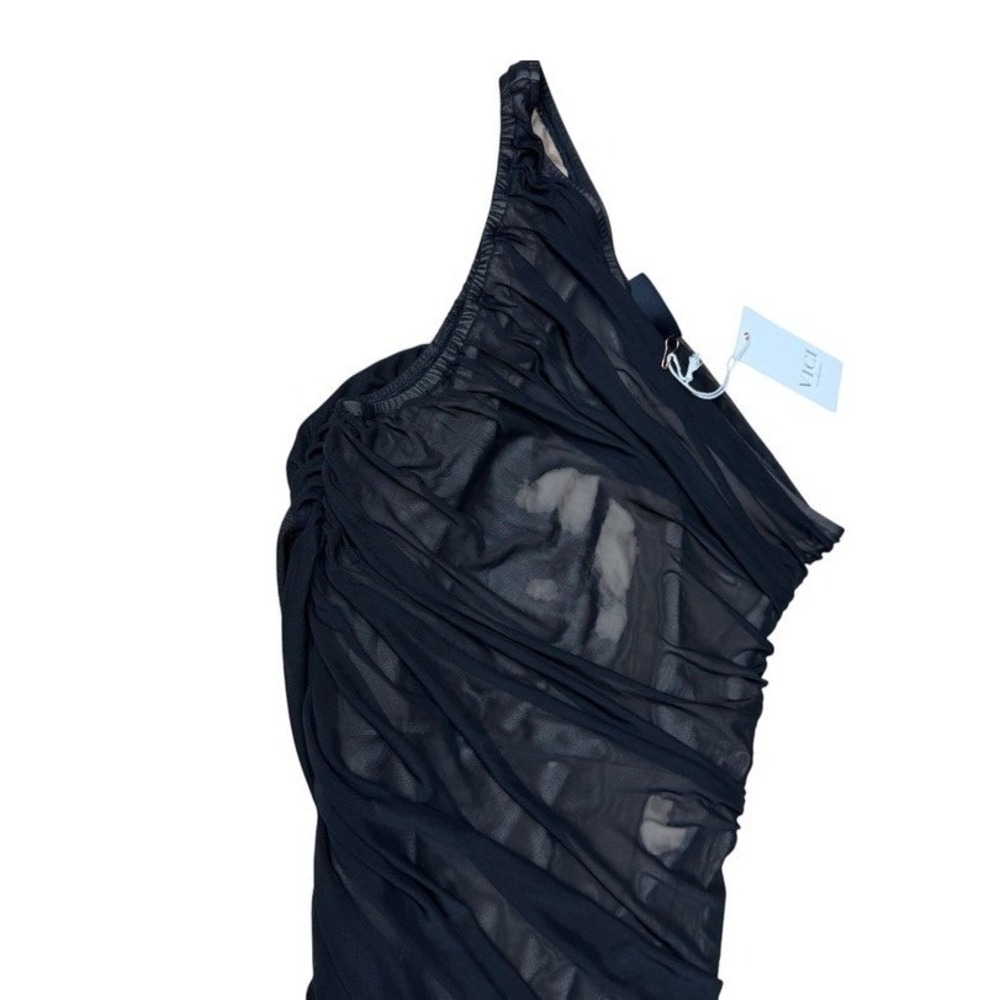 VICI Black One Shoulder Ruched Mesh Mermaid Maxi Dress Formal Evening XL NWT! - Picture 5 of 15